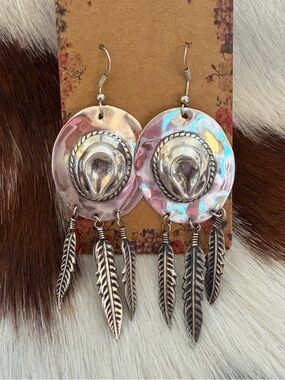 ❤️ Signed “PAJ” Vintage Sterling Silver 9.2G Cowboy Hat w Feather Dangles 3.12”L